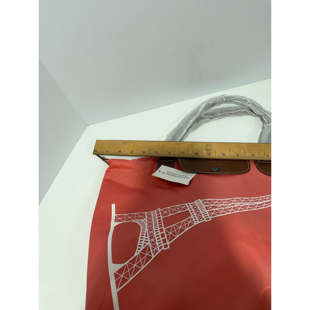 NWT Longchamp Coral orange red,brown Le Pliage Tote bag.Ltd Edition Eiffel Tower - Picture 11 of 14